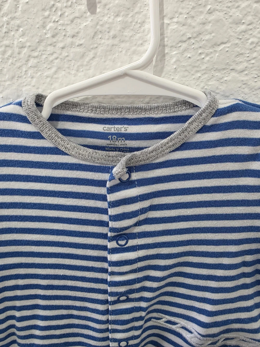 Carter's Blue & White Striped Romper with Red Fire Truck